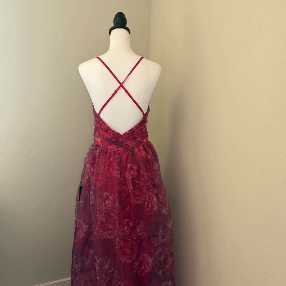 Lulus Romance That Wows Magenta Floral Print Organza Maxi Dress. - Picture 11 of 14